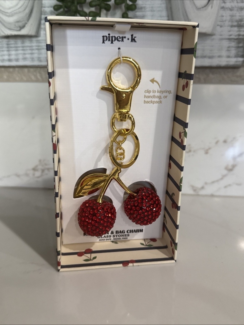 Piper K Rhinestone Cherry Bag Charm Key Chain